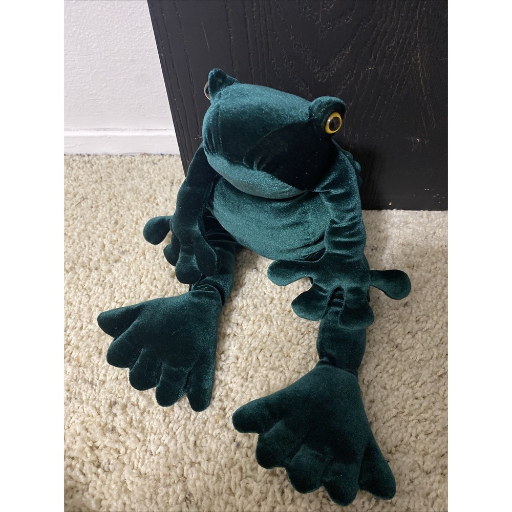Vintage Rare 1997 Manhattan Toy Company Green Velour Velvet Stuffed Plush FROG